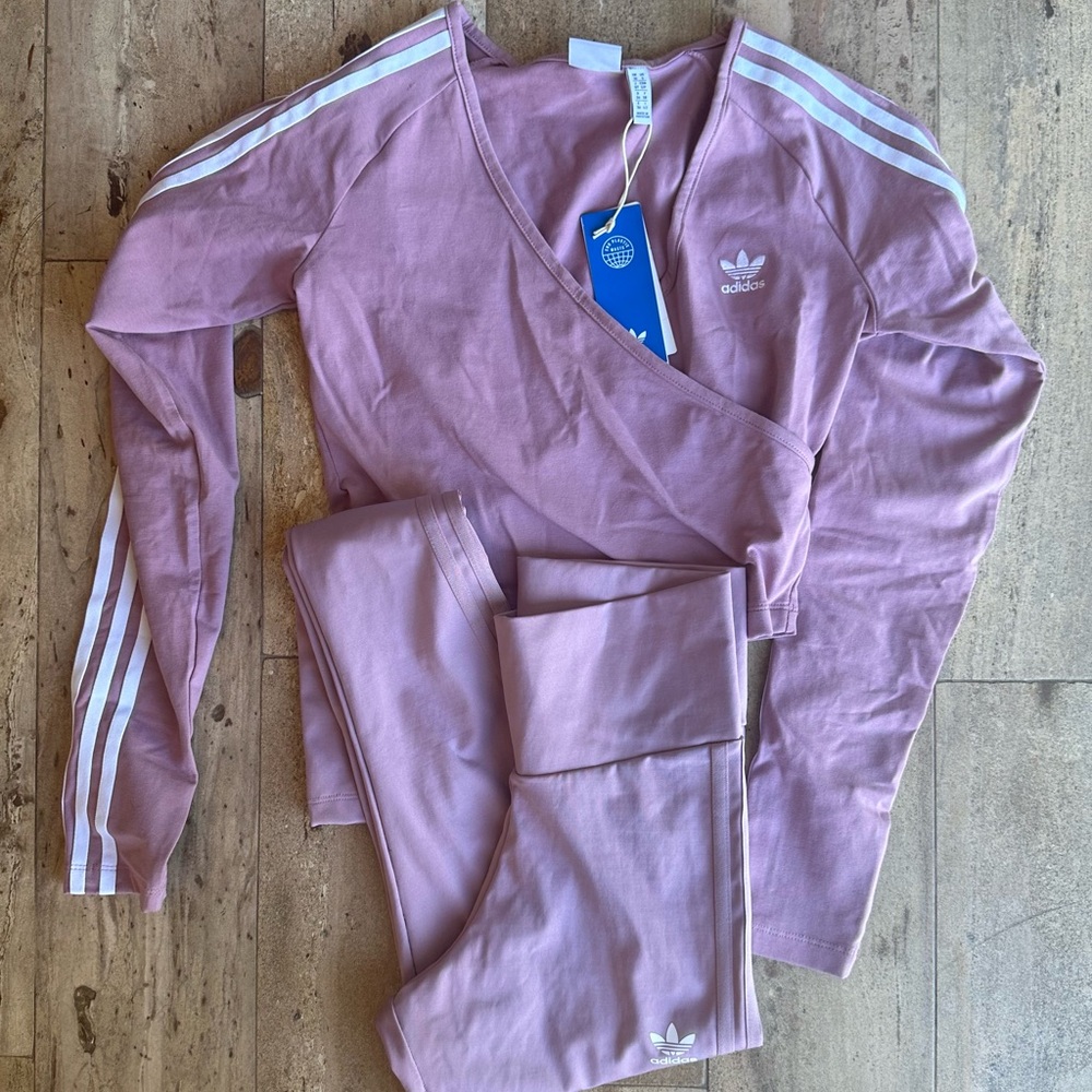 Adidas crop pink top and Adidas Originals 3 Stripes Tonal Leggings Magic…